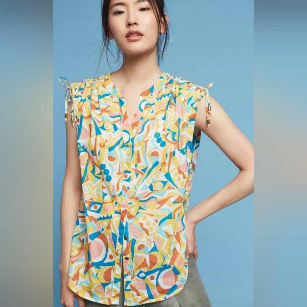 Anthropologie Danielle Kroll Brooklynite Printed Top shirt Medium - Picture 1 of 10